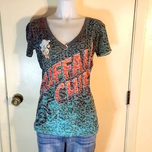 Women's Hot Leathers Sturgis Buffalo Chip Burnout V-Neck SS Tee Size L EUC